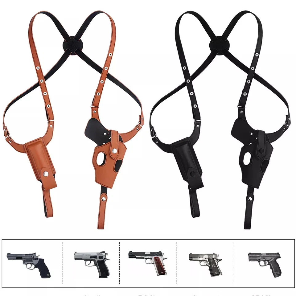 Tactical Gun Holster Shoulder Genuine Real Leather Pistol and Mag Concealed Vest - Image 2 of 4