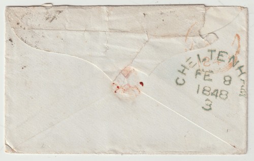 1848 CHELTENHAM/3 SKELETON ARRIVAL POSTMARK ON COVER FROM LONDON =7= IN DIAMOND - Picture 2 of 2