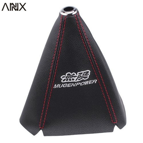 Black MUGEN Shift Knob Shifter Boot Cover MT/AT w/ PVC Leather Red Stitches JDM - Foto 1 di 8