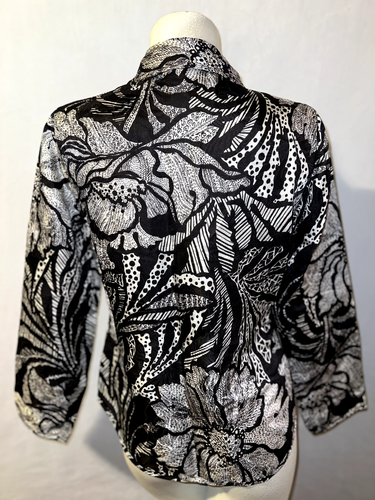 CHICO'S Jacket Size M (1) Brown Floral Motif Rayon Nylon Button LS Shirt Top - Picture 5 of 6