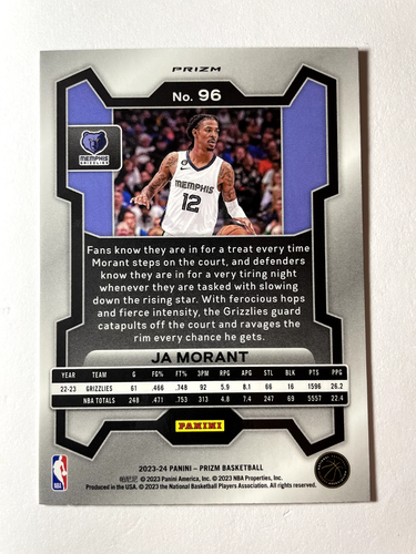 2023-24 Panini Prizm NBA Green Cracked Ice Ja Morant Grizzlies Card - Picture 2 of 2