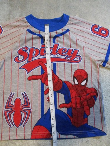 Spiderman Marvel Shirt Boys Small 8 Gray Blue Red Baseball Jersey AOP Tee Hero - Picture 7 of 15