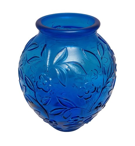 Vintage Italian Murano Electric Blue 12” Tall Floral Leaf Embossed Vase (ST). - Picture 4 of 7