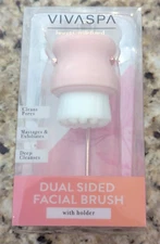 VivaSpa Dual Sided Facial Brush with holder Cleans Pores Massages