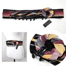 Vintage 80s-90s Glam Beaded Belt Rebecca's Knotted Purple Black Adjusts 20-37"