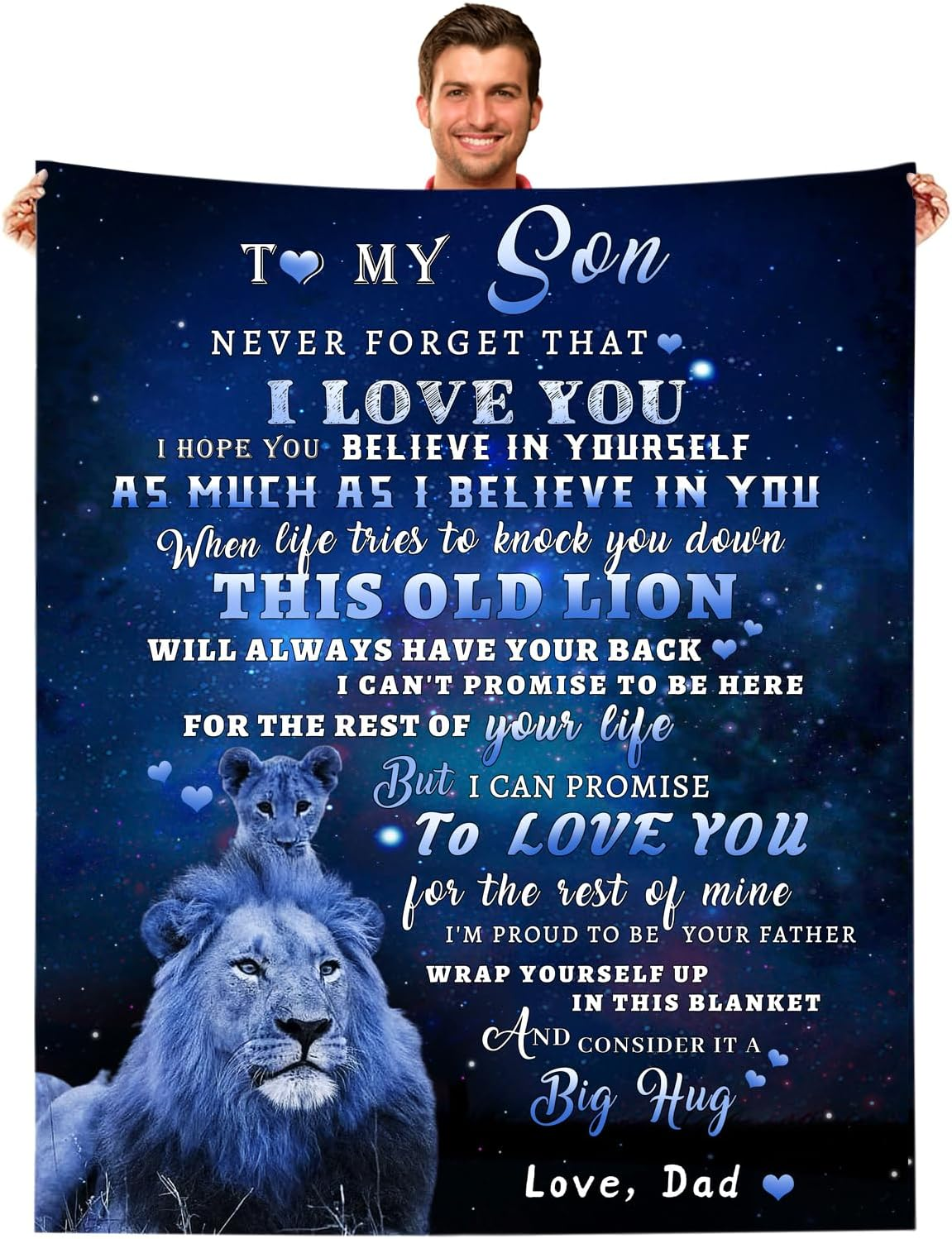 To My Son Blanket from Dad, Lion Blanket to My Son, Birthday Thanksgiving Gifts