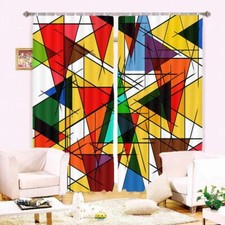 Color Triangle Stitching 3D Blockout Photo Print Curtain Fabric Curtains Window