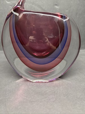 SIGNED Murano Italian Purple Tiger Sommerso Submerged Wing Vase OBALL Onesto