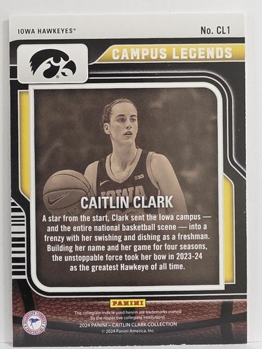 2024 Panini Caitlin Clark Collection #CL1 Caitlin Clark Campus Legends - Picture 2 of 2