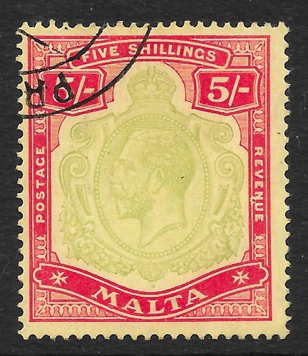 Malta 1917 5/- grün & rot/gelb SG 88 (gebraucht)
