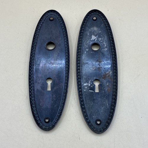1920's Era Beaded Oval Door Knob Backplate Pair Worn Finish Copper? - Picture 9 of 9