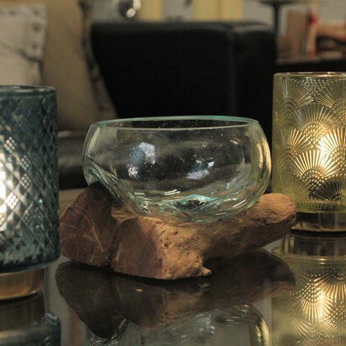 Medium Wide Molten Glass on Teak Driftwood Sculptural Vase and Bowl - Picture 5 of 8