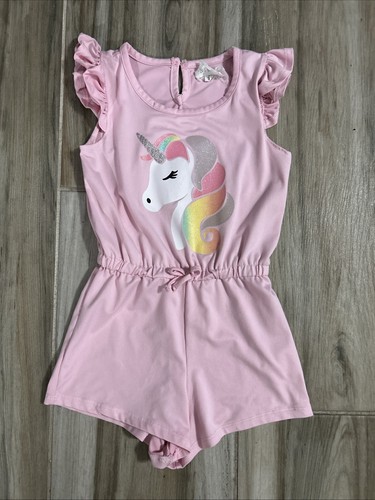 BTWEEN Girls Unicorn Pink Jumper Shorts Sz 5 Ruffle Sleeve Bow Front 92% Poly - Picture 12 of 15