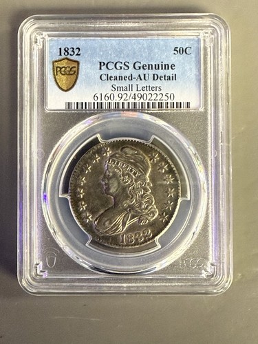 1832 50C CAPPED BUST HALF DOLLAR SMALL LETTER PCGS GENUINE CLEANED AU DETAIL - Picture 5 of 7