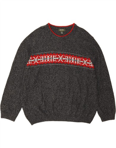 EDDIE BAUER Herren Rundhals Pullover Pulli 3XL Grau Fair Isle Baumwolle B102