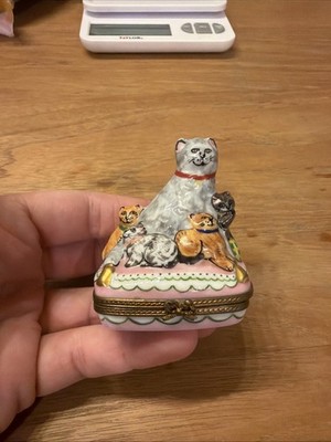 Rochard Limoges Peint Main Trinket Box Cats