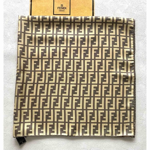 FENDI Silk scarf Z Brand new and unused Japan 88cm x 88cm Beige Brown gold - Picture 4 of 9