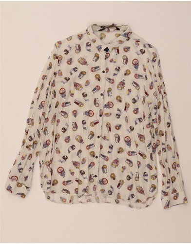 Camicia donna ZARA fantasia astratta UK 14 grande bianca viscosa BT14