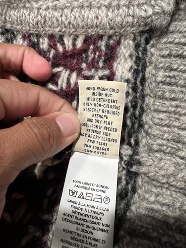 LL Bean Wool Fair Isle Sweater Nordic Cardigan Zip Womens Lambs Wool Sz XS - Picture 5 of 7