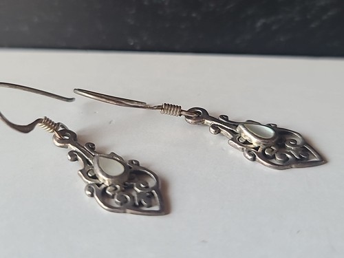 925 Sterling Silver MOP Dangling Pierced Earrings Vintage, READ - Picture 5 of 10