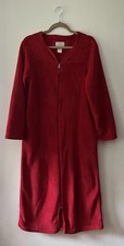 VTG Oscar De La Renta Women S/M Red Plush Full Zip Robe Sleepwear LongSleeves
