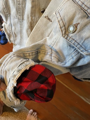 Vintage Levis Denim Jacket Mens Large Blue Plaid Lined Trucker 80s 90s - Picture 12 of 21