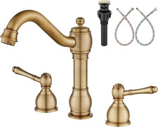 Vintage Brass 8" Widespread Bathroom Faucet with Pop-Up Drain Assembly