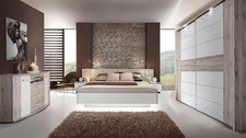 Schlafzimmer 3 Rondino Komplett Set in Sandeiche und weiß Hochglanz inkl. LED