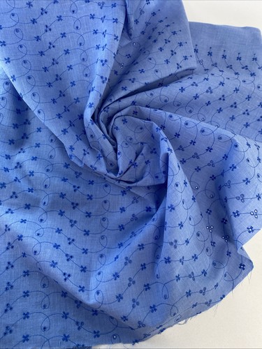 Blue Flower Embroidered Eyelet Poly Cotton Fabric 5.94 Yards x 44/45” Wide - Picture 6 of 7