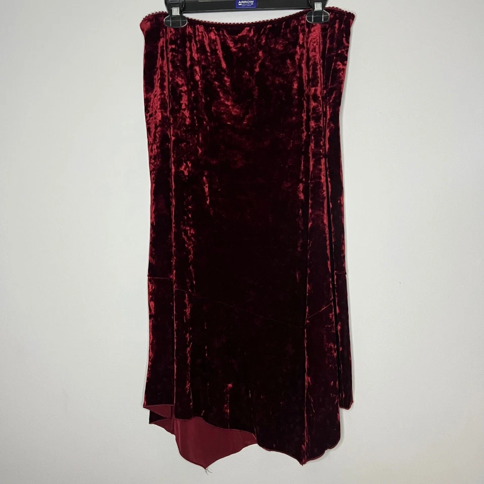 Maxi falda vintage de terciopelo rojo para mujer XL dobladillo asimétrico grunge gótica Y2K EE. UU. Foto 2 de 4