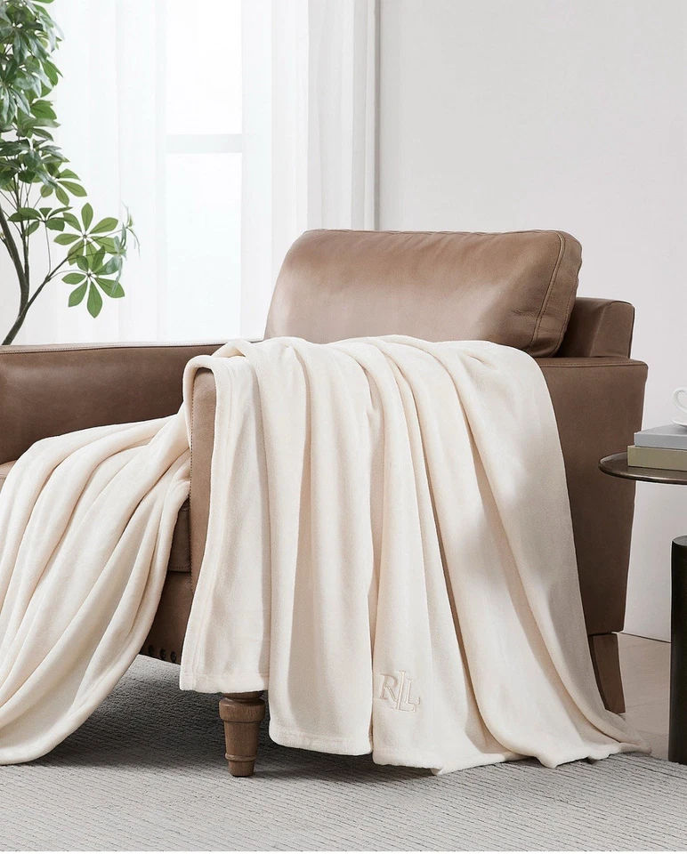 LAUREN RALPH LAUREN Classic Micromink King Size Blanket- CREAM 108”x90” - Image 4 of 4