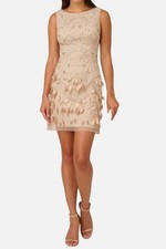 Adrianna Papell Women's Beige Beaded 3D Appliqu Sheath Dress Size 2