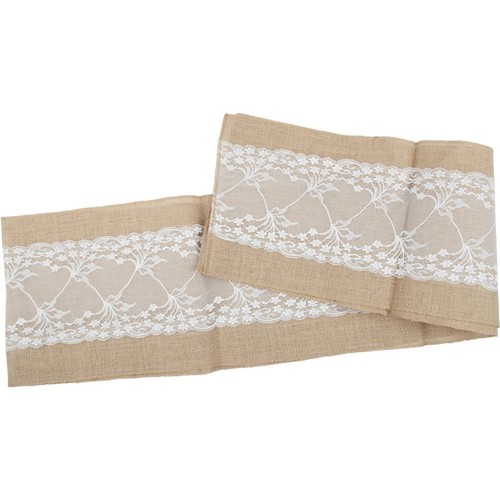 Table Runner Linen Table Cloth Vintage Wedding With Lace Natural Jute Party - Picture 11 of 37