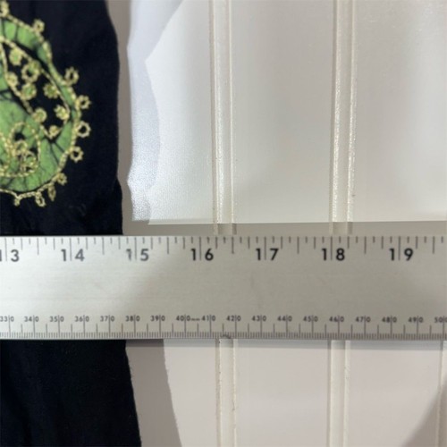 Boho Embroidered Handkerchief Hem Dress Black Green Floral Lace Trim Free Size - Picture 5 of 8