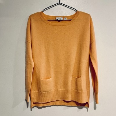 Repeat 100% Cashmere coastal Peach Crew Neck Long Sleeve Sweater Pockets  XS/36