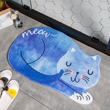 Cartoon Sleeping Cat Bath Mat, Blue Anti-Slip Washable Bathroom Carpet, 40x60cm