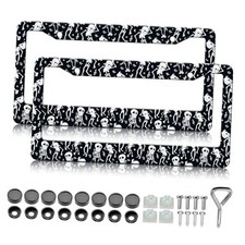 License Plate Frames - 2 Pack Funny Skulls Stainless Steel Dancing Skeletons