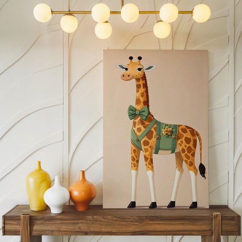 Canvas Giraffe Cheerful Stands Wall Art Tall Peach Colored Dressed Playful - Bild 2 von 8