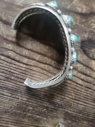 BRACCIALE BRACCIALE PESANTE VINTAGE NAVAJO INDIANO ARGENTO BLU RAME GEMMA TURCHESE 58g UOMO - Foto 12 di 13