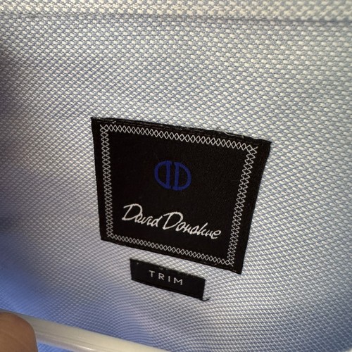 Camisa David Donahue Para Hombre 17 34/35 Azul Ajuste Botón Manga Larga Vestido - Imagen 4 de 5