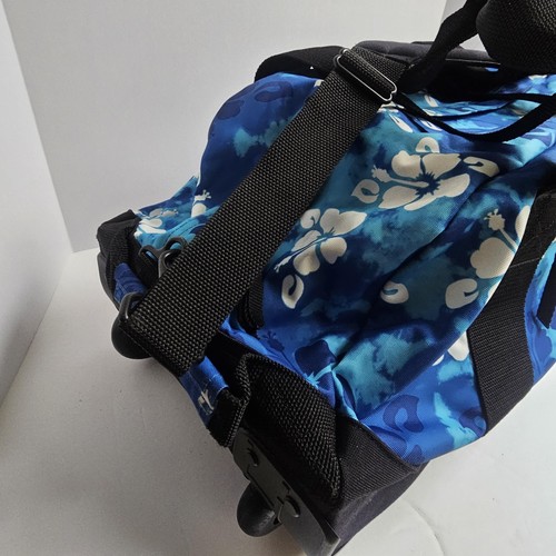 L.L. Bean Duffle Bag Floral Blue Womens Rolling Adjustable Straps Travel Luggage - Picture 5 of 13