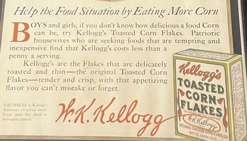 2 Vtg W.K. Kellogg’s 1914 1917 Framed Toasted Corn Flakes Advertisements - Picture 4 of 11