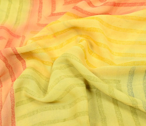 Sushila Vintage Yellow Saree 100% Pure Georgette Silk Printed Sari Craft Fabric - Picture 9 of 9