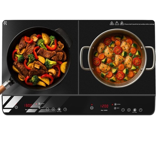 Doppelherdplatte Induktionskochfeld, 1800 W, 9 Temp & Power Control mit Sicherheitsverschluss