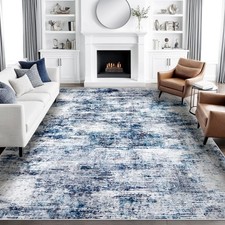 8x10 Area Rugs for Living Room: Large Washable Rug Neutral Abstract Non-Slip ...