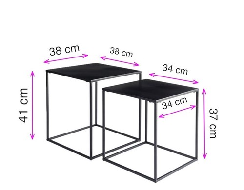 Black Metal Table Set of 2 Coffee Nest Tables Side End Table Living room table - Picture 3 of 4
