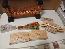 WOODEN TRAIN TRACKS, 1 BRIDGE, LIGHTS DO NOT WORK THESE PCS. R USED SOME R...