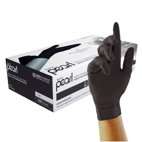 Box 100 Unigloves Black Pearl Nitrile Disposable Gloves Size 9 Large