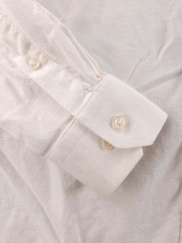 Eton Contemporary Poplin Large 16.5 Textured White Cotton Linen Convertible Cuff - Picture 4 of 24