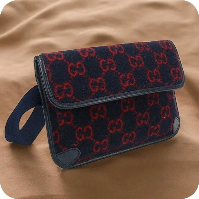 Gucci Body Bag Women s Brand GUCCI GG Wool Belt Bag 598181 Navy Bag Used